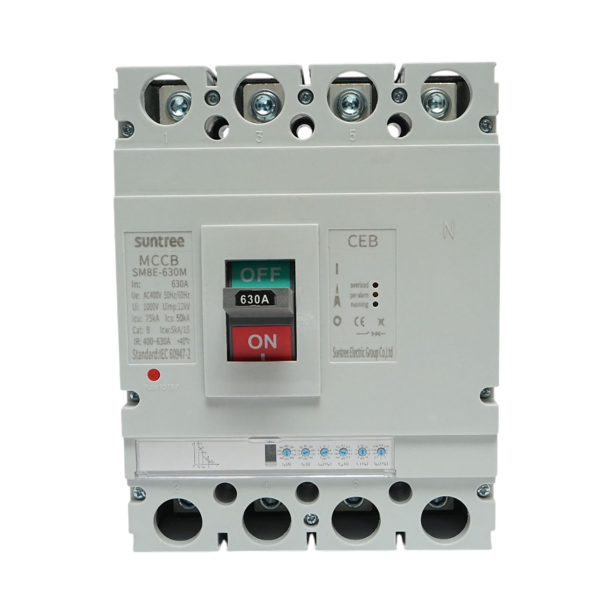 Automatic power circuit breaker MCCB 400V AC, 4P 630A, SM8E-630M Suntree
